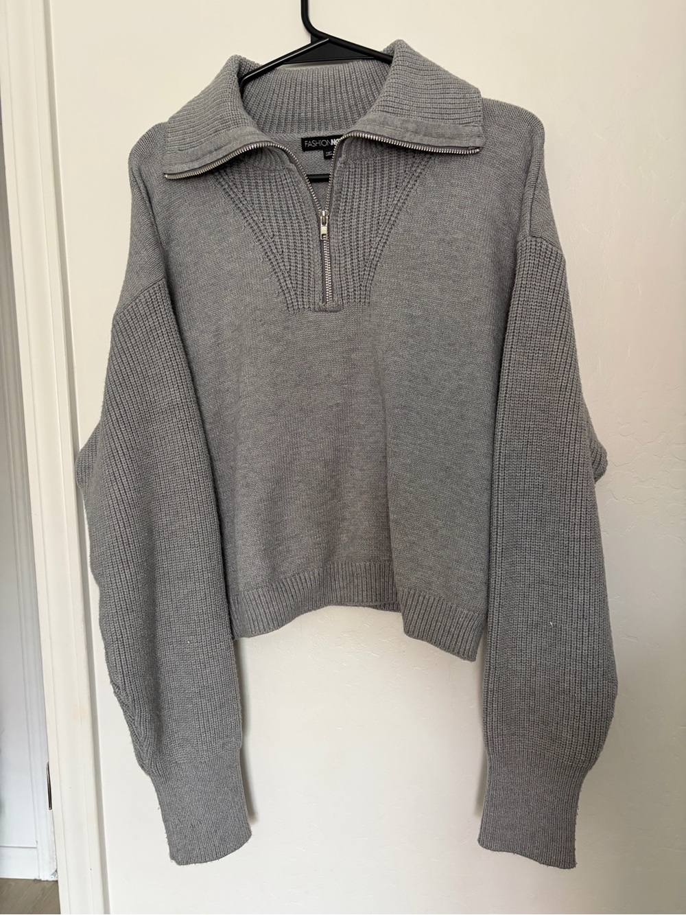 Fashion Nova Gray Half-Zip Cowl Turtleneck Sweater